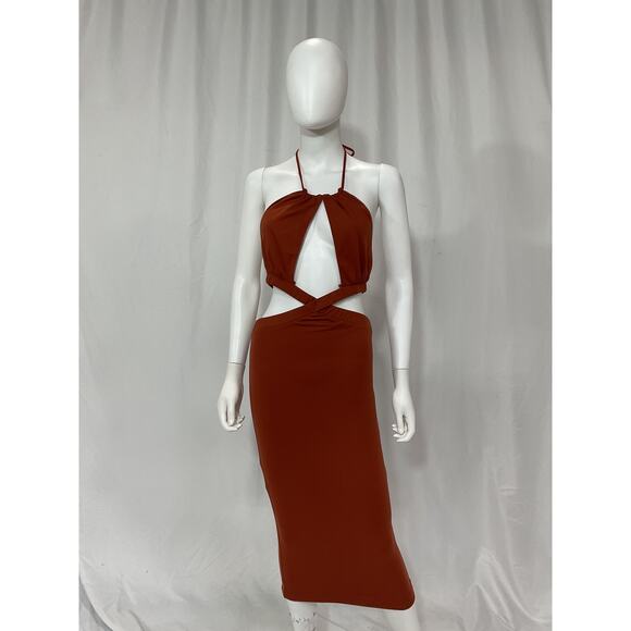 Camila Coelho 'Rida' Red Tie Halterneck Front Cut Out Midi Dress Size XS - Picture 2 of 5